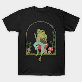 Frog Cottagecore Aesthetic Frog Playing Banjo On Mushroom T-Shirt
